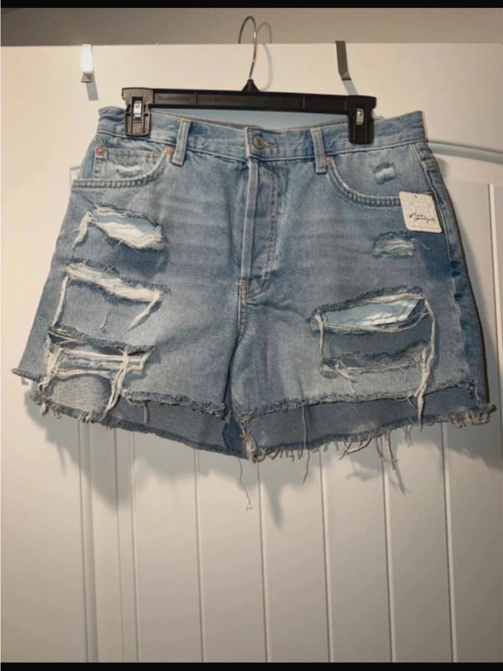 We The Free Light Blue Distressed High-Rise Denim Shorts
